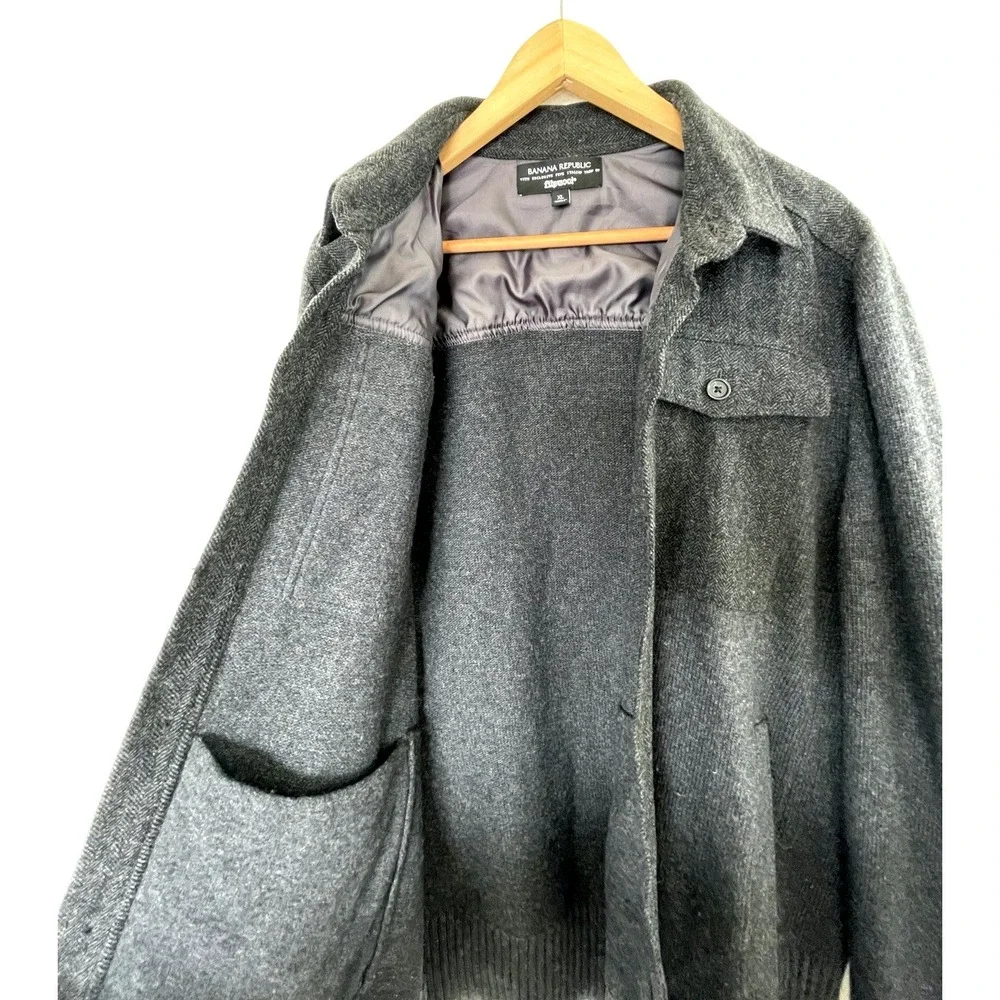 Banana Republic Mens Merino Wool Cardigan Sweater XL Gray Italian Layers Preppy